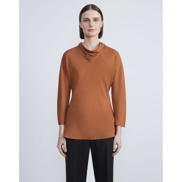 Lafayette 148 Silk Georgette Cowl Neck Blouse Top Brown Size XS NWT